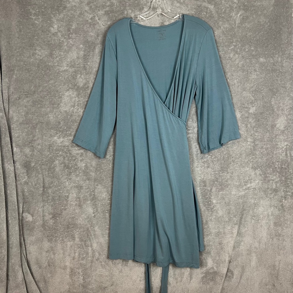 Caden Lane Bamboo Viscose Wrap Dress Teal Blue XS Bell‎ Sleeve V-Neck Mini Dress